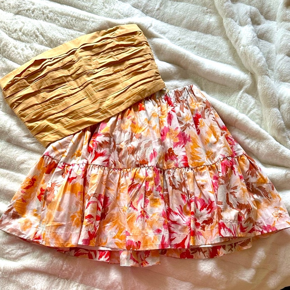 NWT Multicolored Tiered Skirt & Cropped Strapless Top